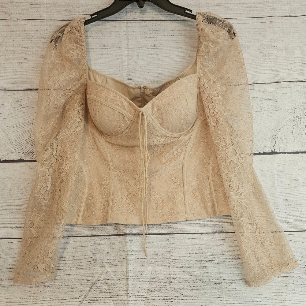 Chelsea & Violet Size 8 Woven Laura Oatmeal Lace Sweetheart Crop Top NWT 1153